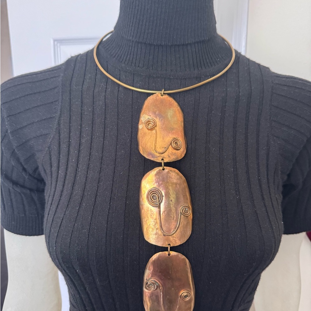 Vtg Modernist Necklace Copper Brass Handmade by Ceil Chorlton